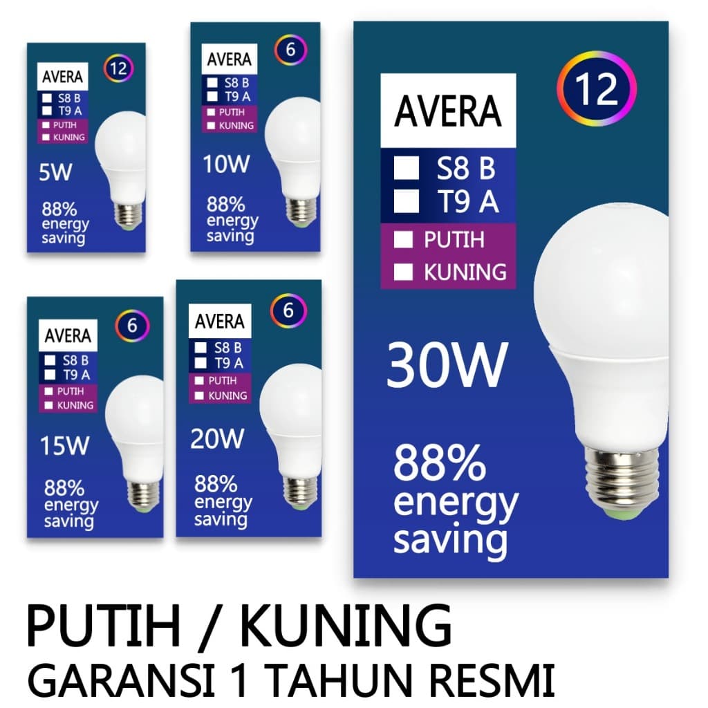 Lampu Bohlam Led 5 Watt 10 Watt 15 Watt 20 Watt 30 Watt Putih Kuning Bulb E27