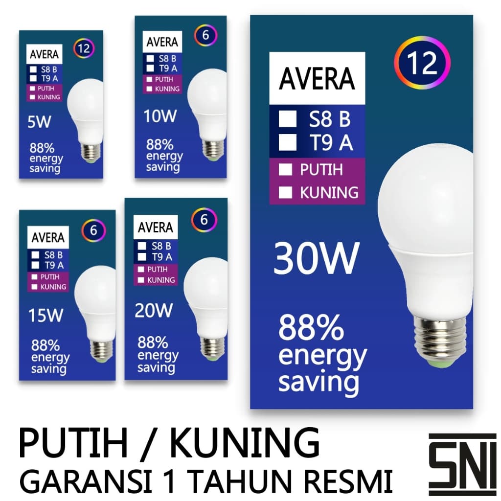 Bohlam Lampu LED 5W-30W Putih Kuning BULB