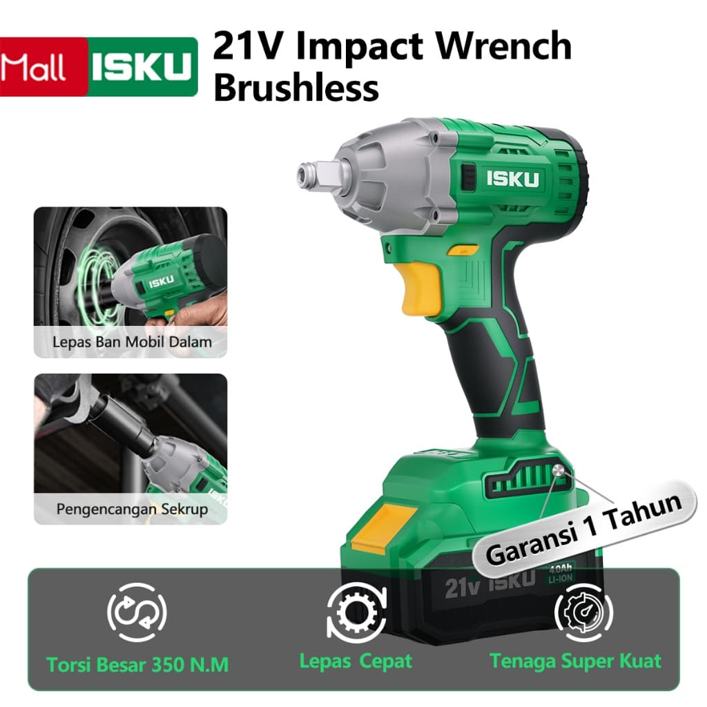 ISKU Impact Wrench 21V 350NM Brushless Variable Speed