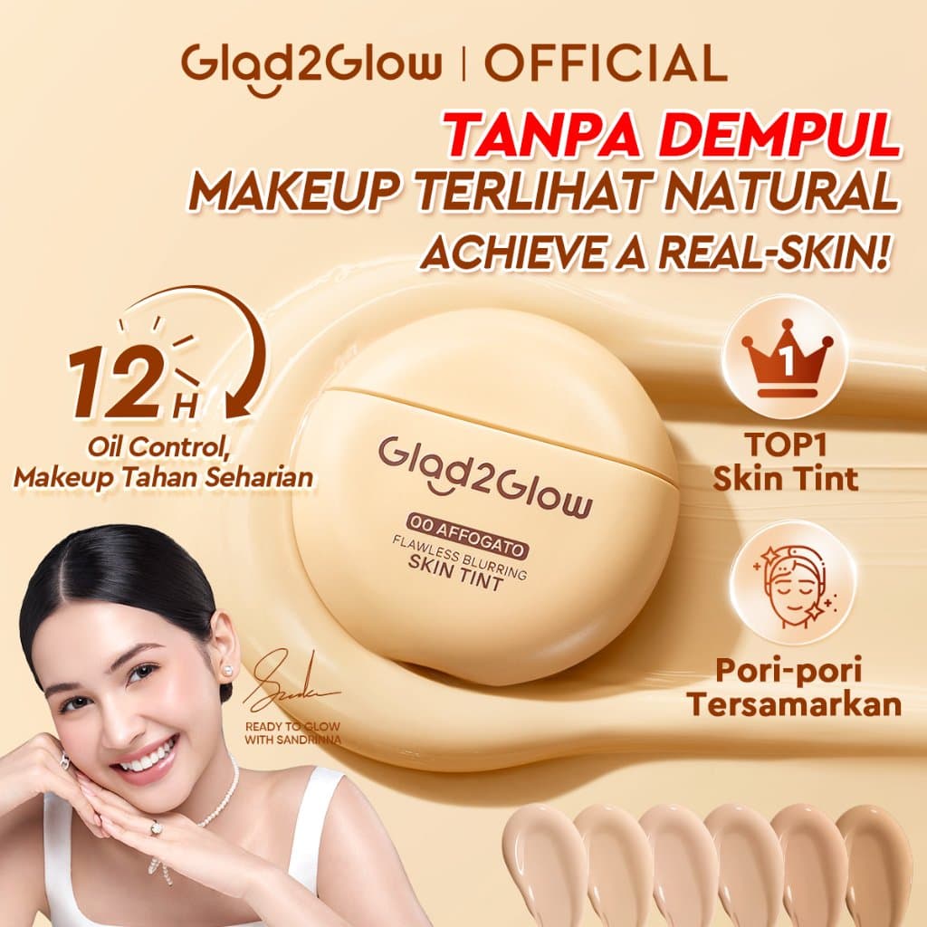 GLAD2GLOW FLAWLESS BLURRING SKIN TINT 15g Concealer Foundation Bedak padat Make up Lightweight Coverage Long lasting 12 Hour