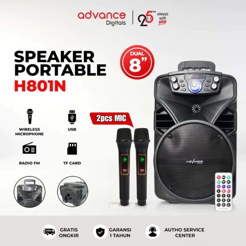 Advance H801N Speaker Bluetooth Portable With Mic Wireless 8inch Speaker Portable Multimedia 801