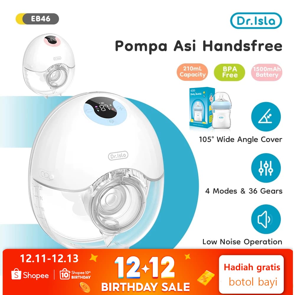 Dr.isla Pompa Asi Elektrik Handsfree Wearable Breast Pump Portable 210Ml 4 Mode 36 Level 24mm Penampung ASI EB46