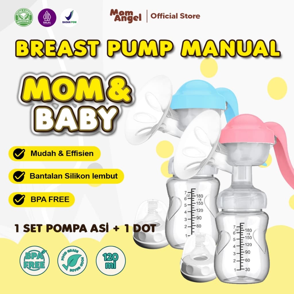 MOM ANGEL Pompa ASI Manual Breast Pump Botol Dot Susu Bayi Hand Pumping Silikon Kantong ASI