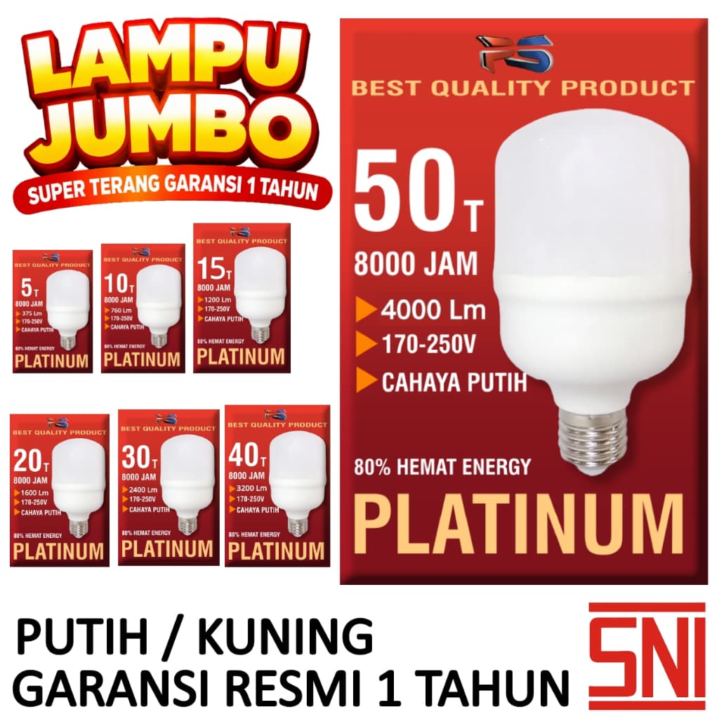 Bohlam Lampu LED KAPSUL 50 Watt 40 Watt 30 20 10 5 Watt Putih Terang Garansi