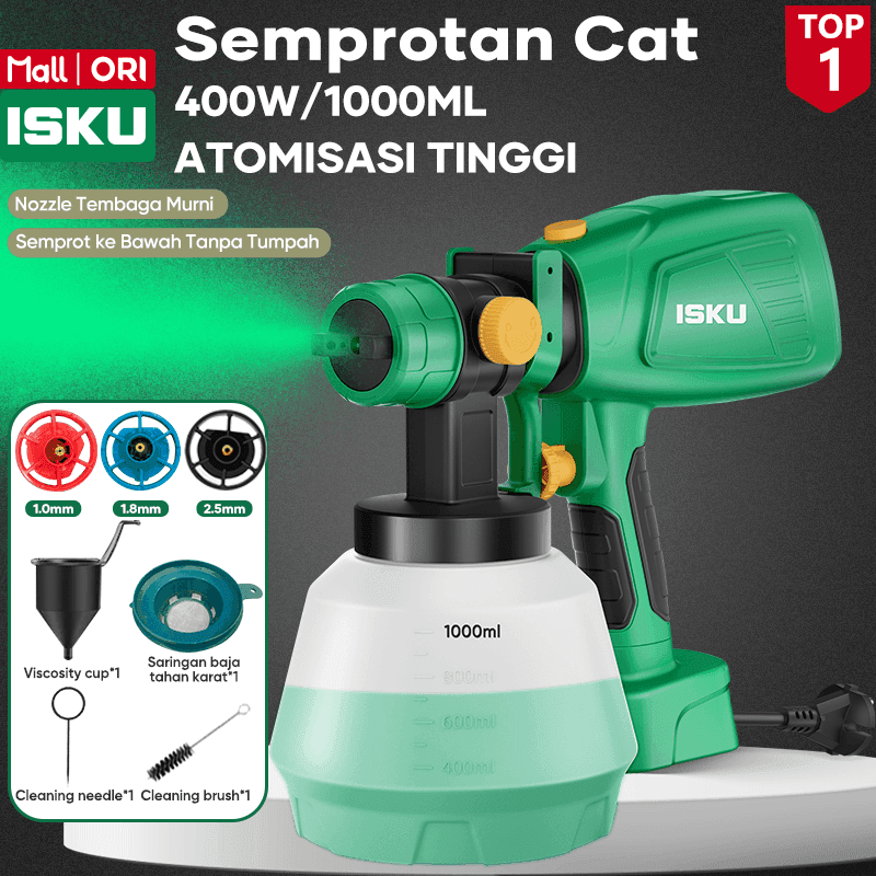 ISKU Spray gun elektrik 400W Alat Menyemprot Cat Mesin Semprot Cat Kapasitas 1000ml