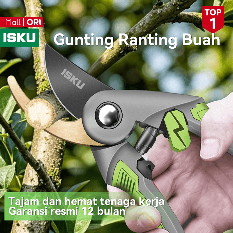 ISKU Gunting Dahan Ranting SK5 Baja Super Tajam - Pruning Shears Heavy Duty Gunting Tanaman Bunga Kebun Bonsai 8 Inch