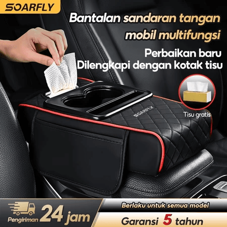 [COD] SOARFLY Armrest Pad Mobil Kotak Tisu Mobil Tempat Botol 4 In 1 / Console Box Storage / Cover Tisu Premium
