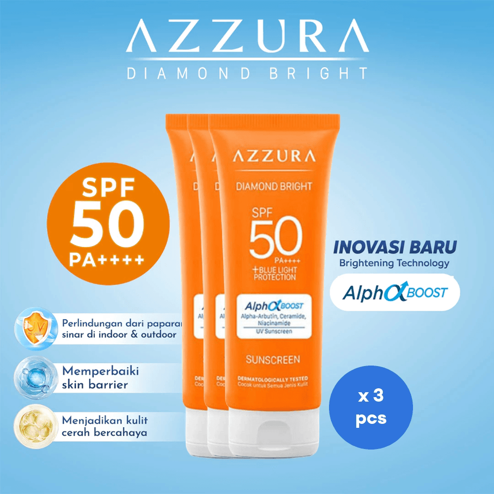 [Paket isi 3] AZZURA Sunscreen Diamond Bright SPF 50 PA 30gr