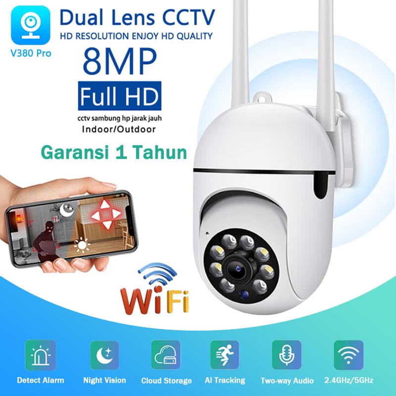 CCTV V380 Pro terbaru Jarak Jauh CCTV Dalam dan Luar Ruangan 360° Panorama Nirkabel Penglihatan Malam Penuh Warna Smart Alarm 1080P cctv sambung hp jarak jauh