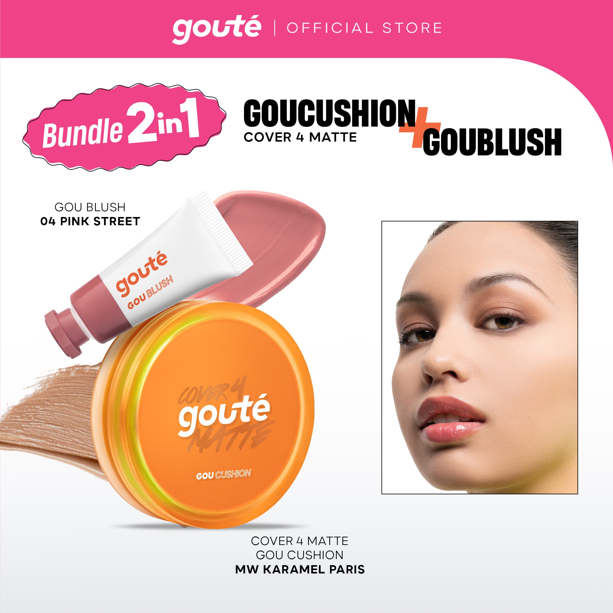 Bundle Goute Goublush Cream Blush & Cushion Cover 4 Matte - Blush for Cheek Blendable High Pigmented Lightweight Blush on - Anti Crack Super Stay 24H | Minim Oksidasi & Ringan Long Lasting Goucushion
