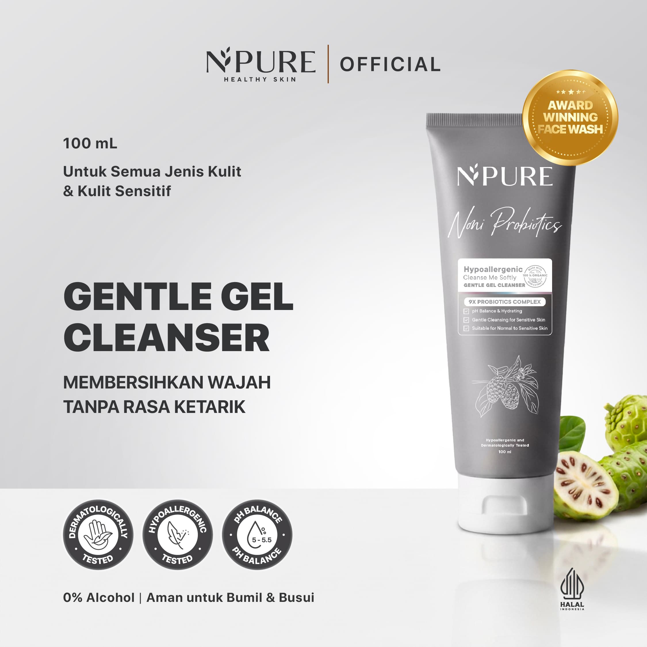 NPURE Gentle Gel Cleanser Noni / Sabun Muka Kulit Sensitif / pH Balance / Low pH / Microbiome / Skin