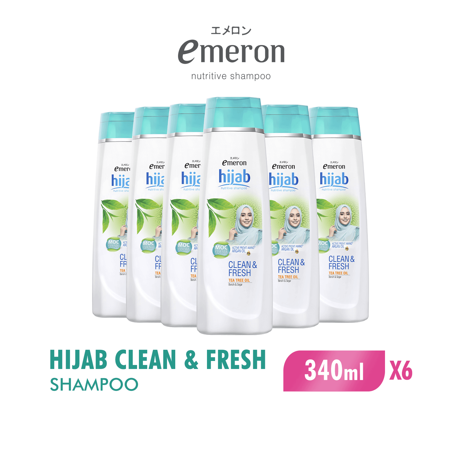[Paket isi 6] Emeron Shampoo Hijab Clean & Fresh Botol 340ml