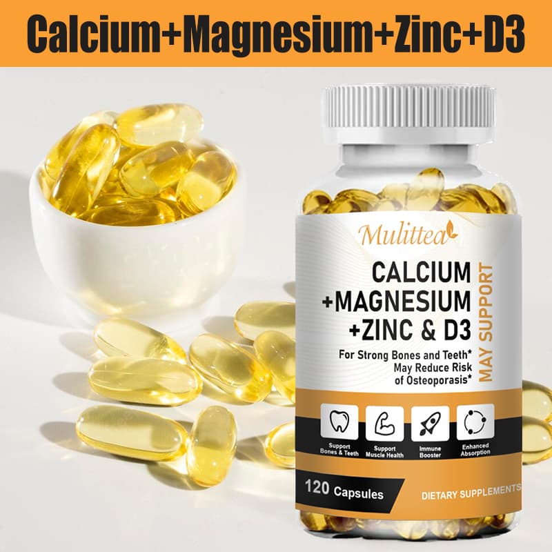 Mulittea Calcium Magnesium Zinc Capsules with Vitamind3 for Strong Bones & Teeth|Heart, Nerve & Immune Function Support 120pcs