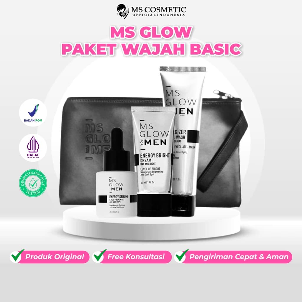Ms GLow For Men Paket Wajah Mencerahkan Muka GLowing Basic Skincare Pria Lengkap Bpom